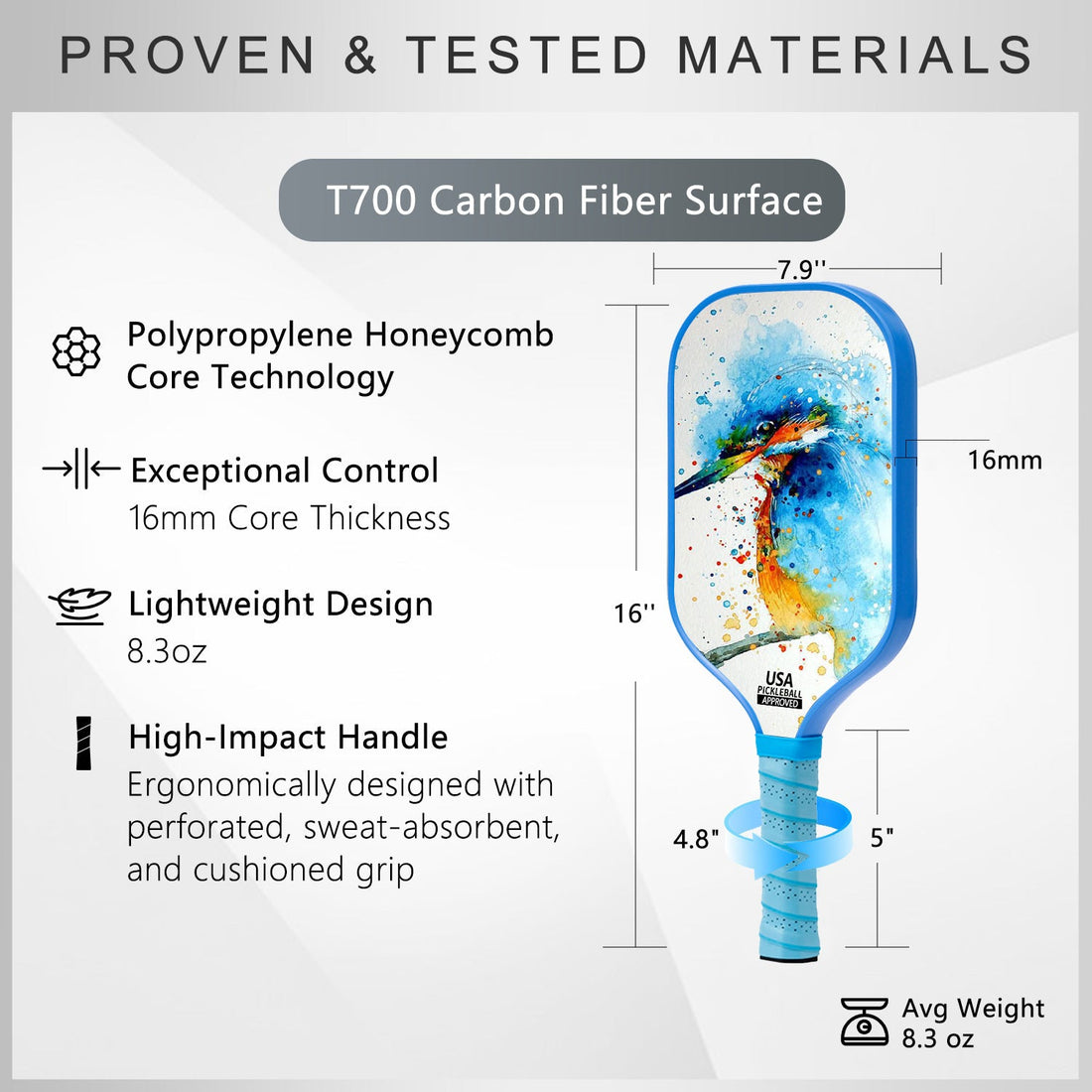 Original Paddle (16mm) T700 Sandblasted Carbon Fiber-Acrylic Ace Paddle