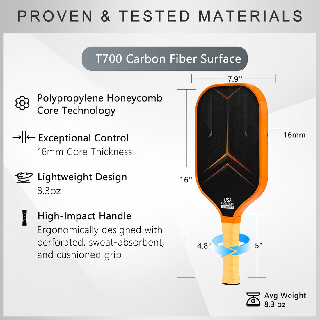 Original Paddle (16mm) T700 Sandblasted Carbon Fiber-Radial Patterns