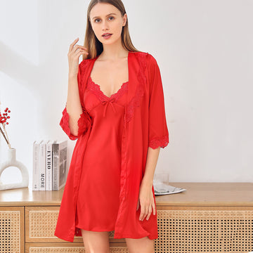 Women's Clearance Satin Robe & Chemise 2pc Set