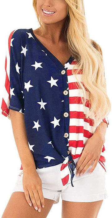 Women 4th Of July Star Print Batwing Sleeve Blouse