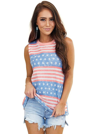 Women 4th Of July Star & Striped Print Tank Top