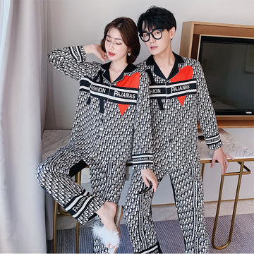 Couple Heart Print Button Front PJ Set