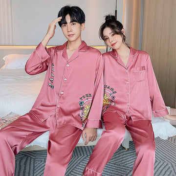 Sun Print Couple Satin PJ Set