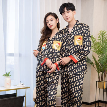 Couple Satin Checker Print PJ Set