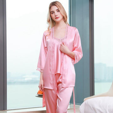 3pcs Women's Satin Top & Pants & Robes