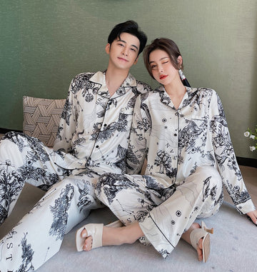 Couple Allover Print Satin PJ Set