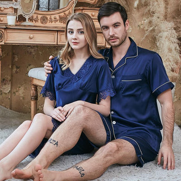 Couple Satin Short Pajamas Set 2Pcs