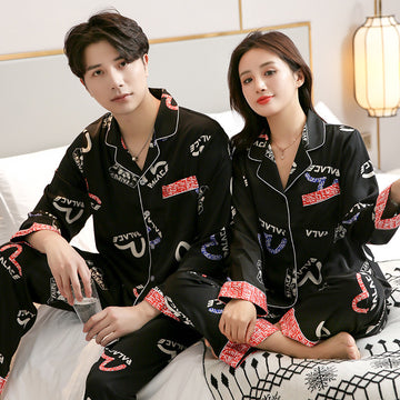 Couple Heart & Letter Graphic Print Satin PJ Set