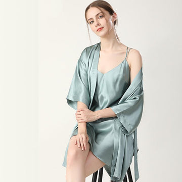 Silk Nightgown & Robe Set 2Pcs