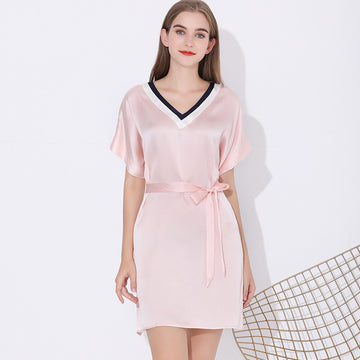 Pure Silk V-Neck Belted Nightgown