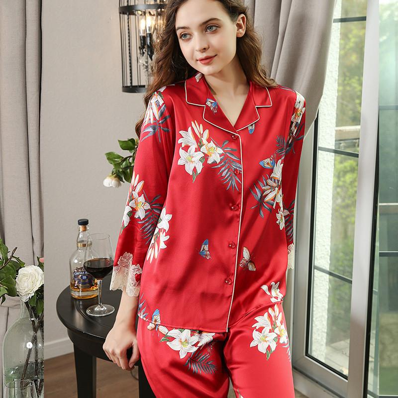 Pure Silk Printed Luxurious Pajamas Set 2Pcs