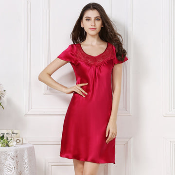 Lace Neck Pure Silk Dress