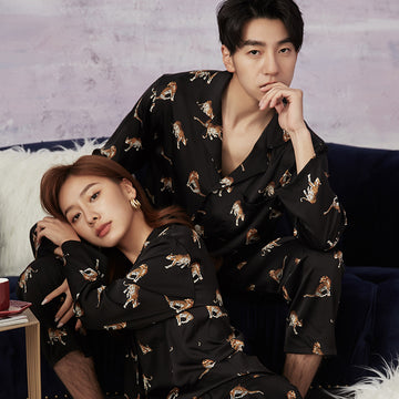 Leopard Print Couple Satin PJ Set