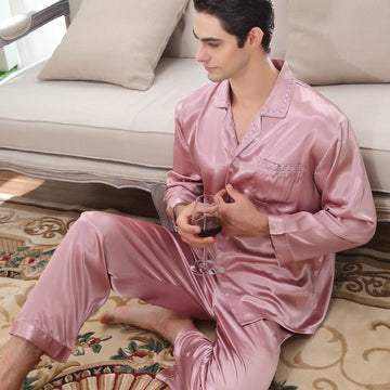 Luxurious Satin Men's Lapel Pajamas 2Pcs