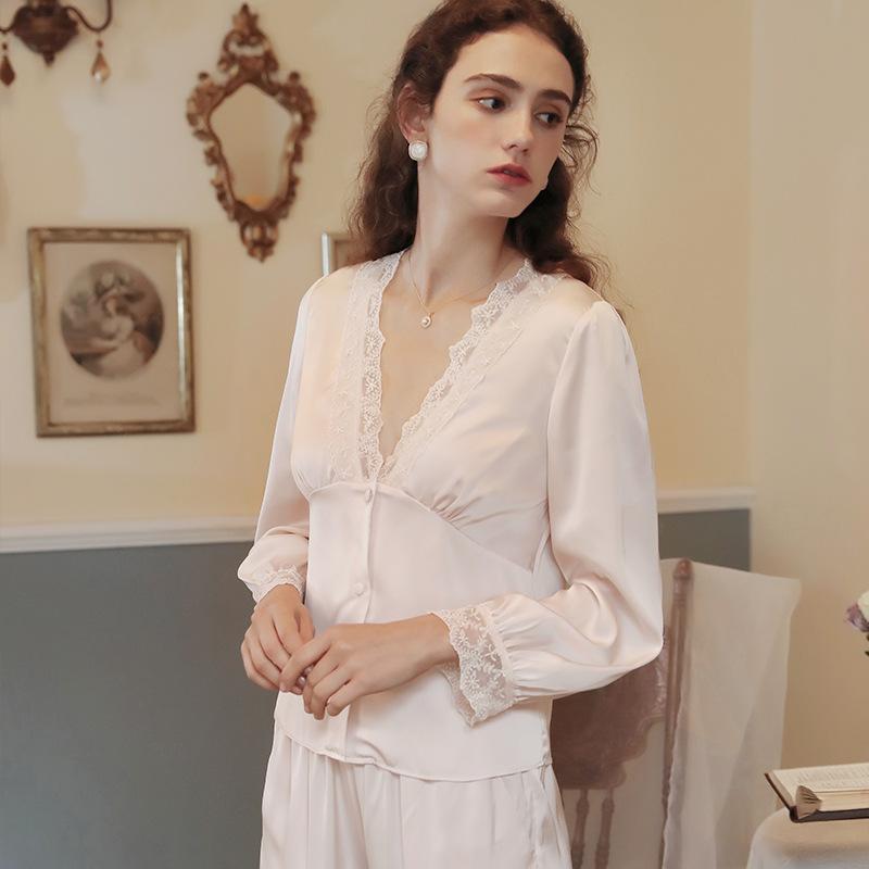 Lace Trim Satin Pajamas Set