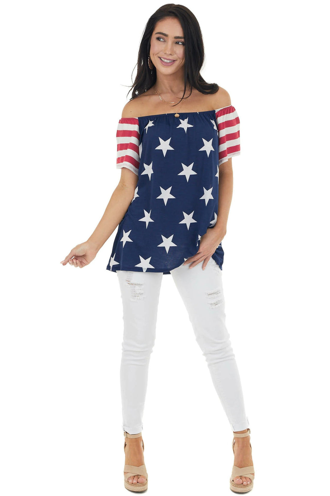 Women 4th Of July Star Print Top