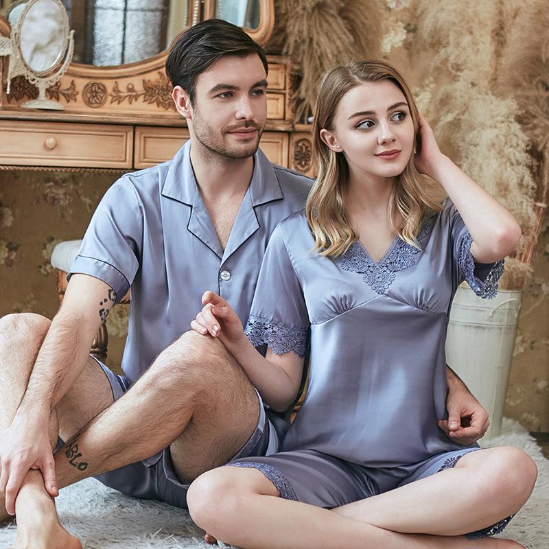 Couple Satin Short Pajamas Set 2Pcs