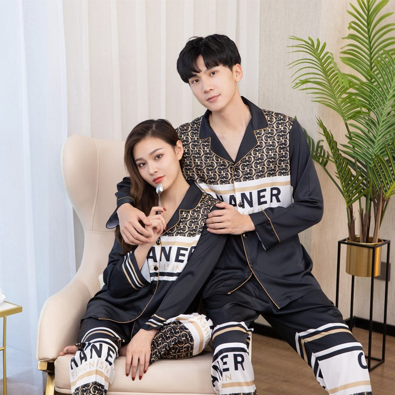 Allover Graphic Couple Satin PJ Set