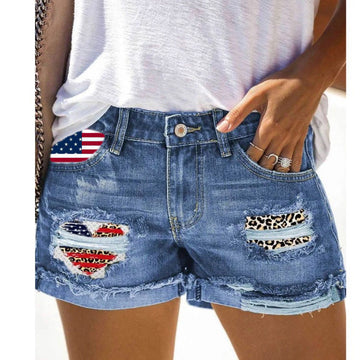 Women 4th of July Raw Hem Denim Shorts