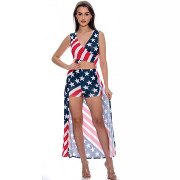 Women 4th Of July Star Print Top & Short Set