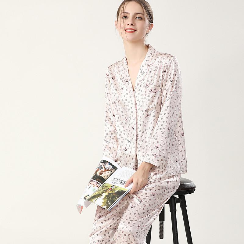 Heart Printed Pure Silk Pajamas Set 2Pcs