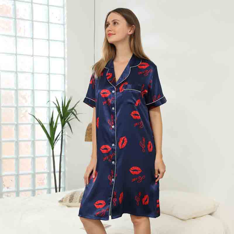 Solid Button Up Satin Sleep Dress