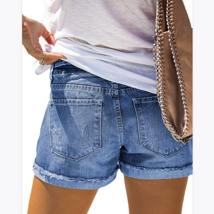 Women 4th of July Star Print Raw Hem Denim Shorts