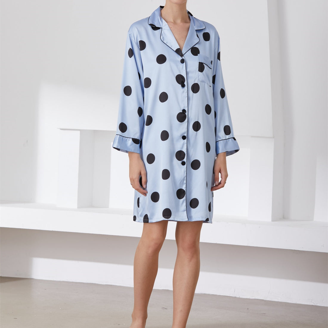 Dot Print Satin Shirt Dress