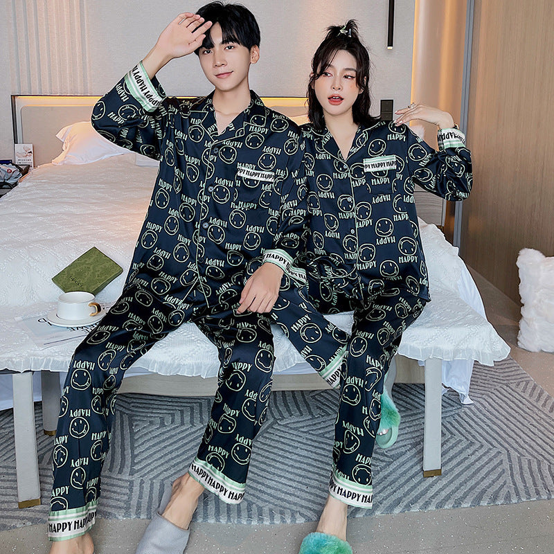 Couple Smiley Print  Satin PJ Set