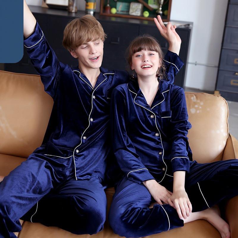 Contrast Piping Couple Flannel PJ Set