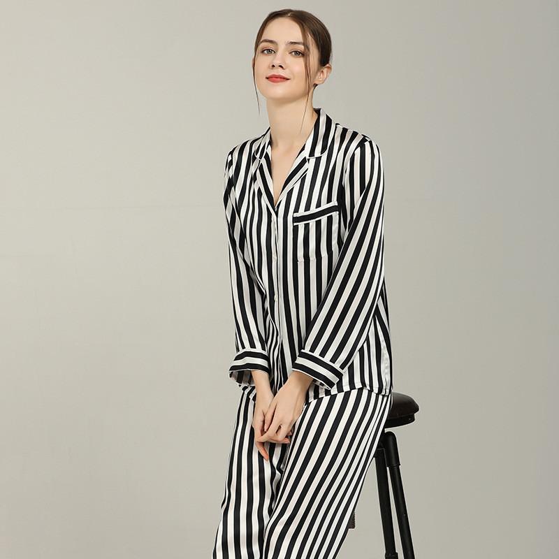 Stripe Luxurious Silk Pajamas Set 2Pcs