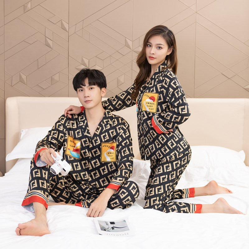 Couple Satin Checker Print PJ Set