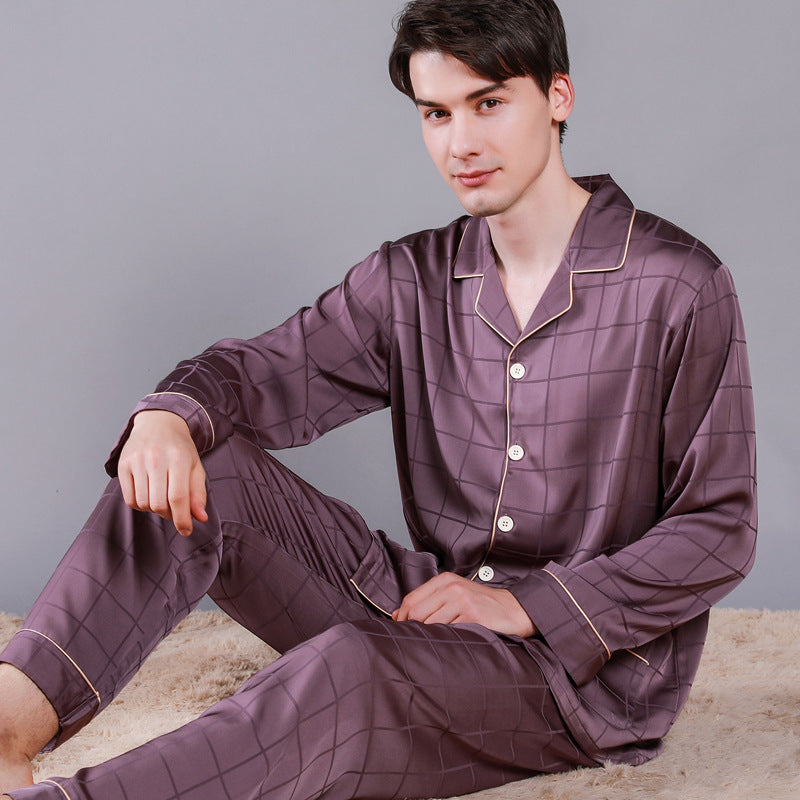 Satin Men's Little Square Printed Pajamas