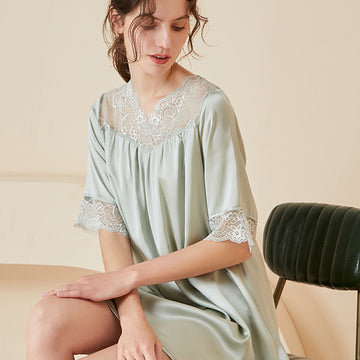 Pure Silk Lace Neck & Cuffs Nightgown