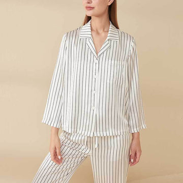 Striped Button Up Silk Pajama Set