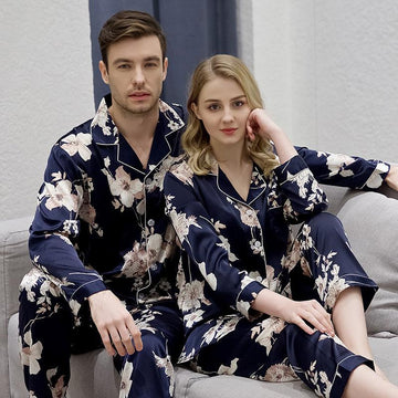 Floral Print Satin Couple Pajamas Sets