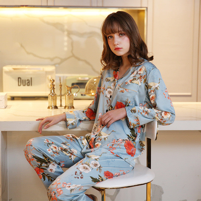 Floral Print Contrast Piping Satin Top & Pants PJ Set