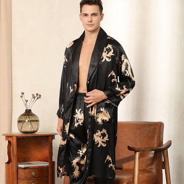 Men Satin Tribal Print Robe Set