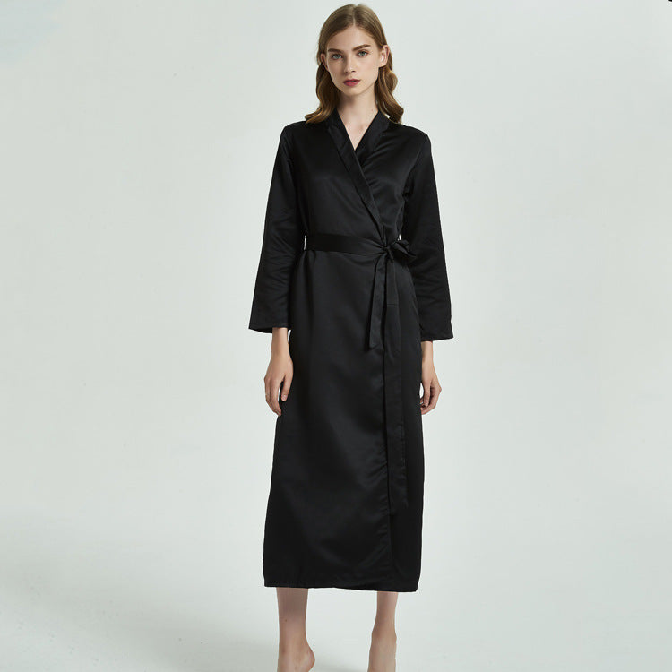 Drop Shoulder Belted Satin Lounge Robe