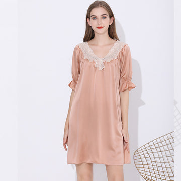 Silk Lace Neck Elegant Nightgown Dress