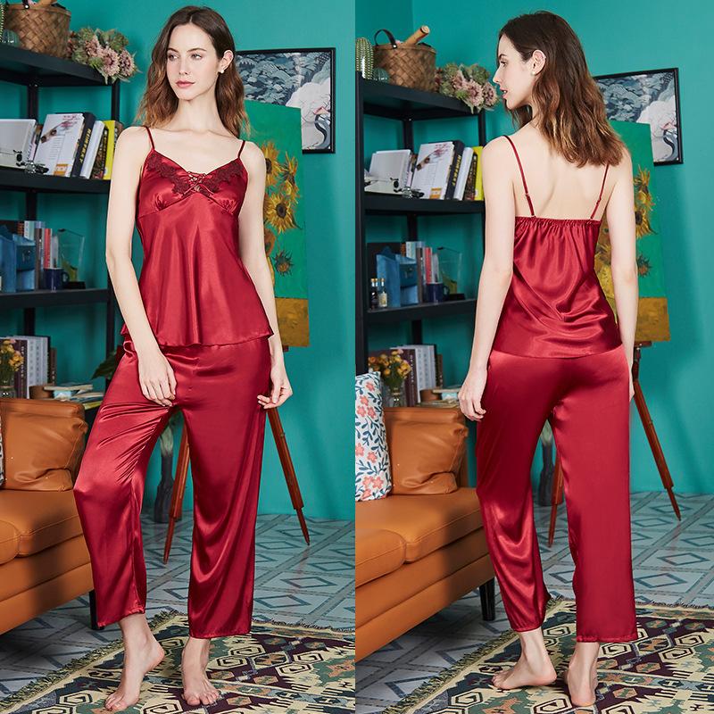 3Pcs Red Satin Women PJ Set