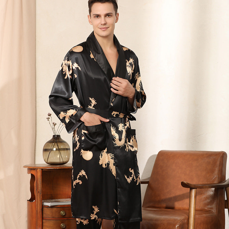 Men Satin Tribal Print Robe Set