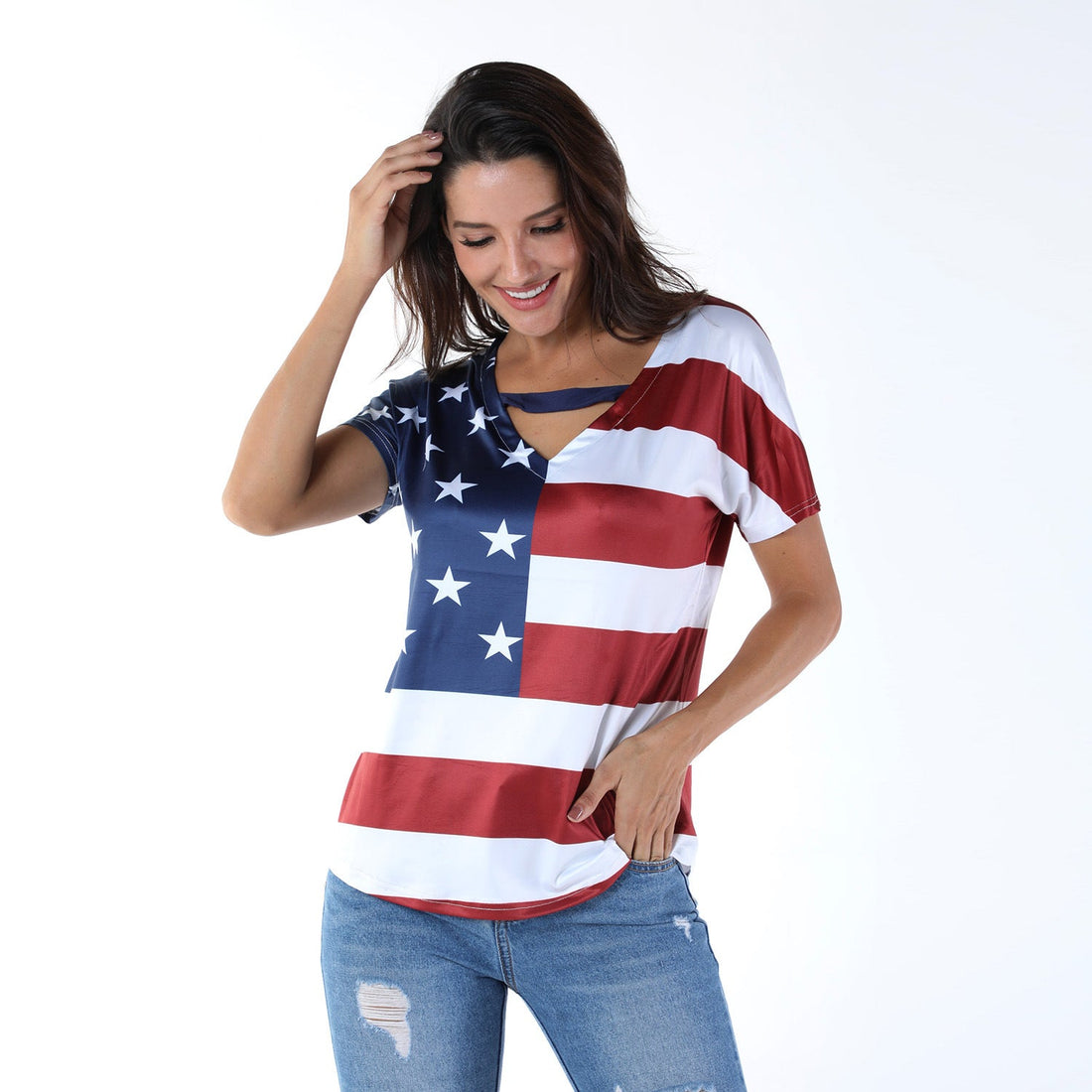 Women Plus Size Flag Print Tee