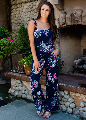 Self Tie Floral Sleeveless Jumpsuits