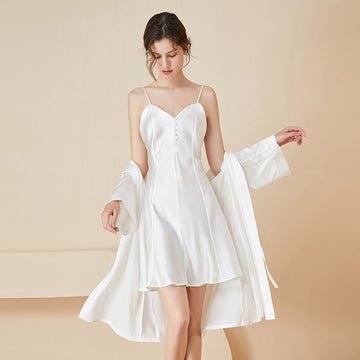 Pure Silk Nightgown & Robe Set 2Pcs