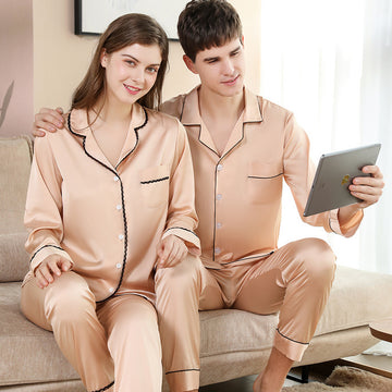 Couple's Beautifully Soft Long Sleeve Notch Collar Top and Pants Pajama Set