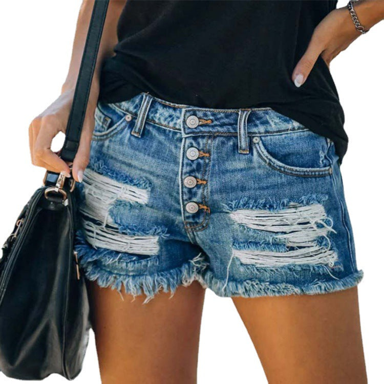 Women 4th of July Star & Striped Print Raw Hem Denim Shorts