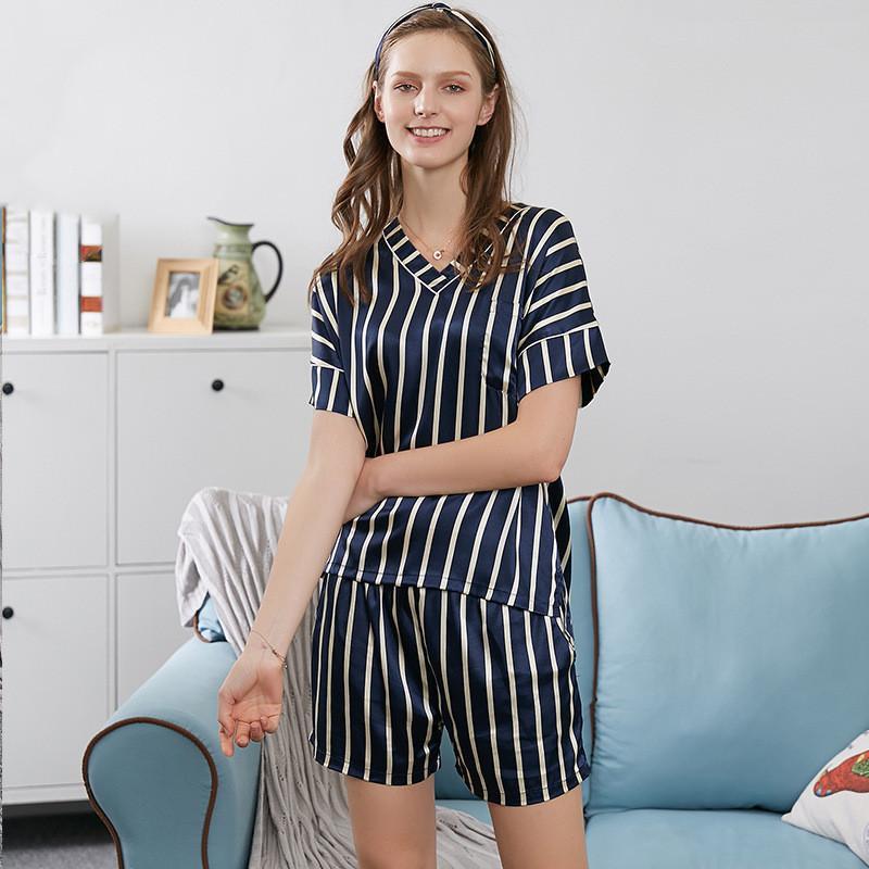 Striped Couple Satin Short Pajamas Set