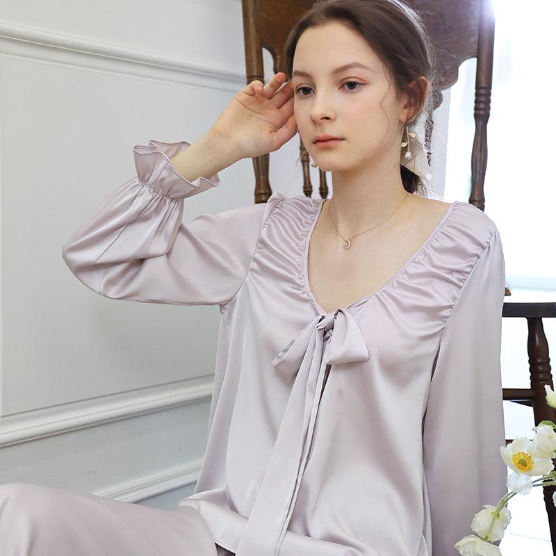 Satin Flounce Sleeve Ruffle Hem PJ Set