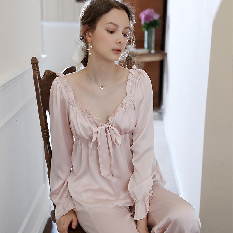 Flounce Sleeve Ruffle Satin Hem PJ Set